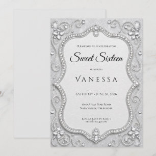 Convite Luxo Sweet 16 Brilho Cristais de Prata