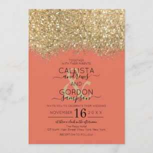 Convite Luxo Terracota Dourado Brilho Confete Casamento