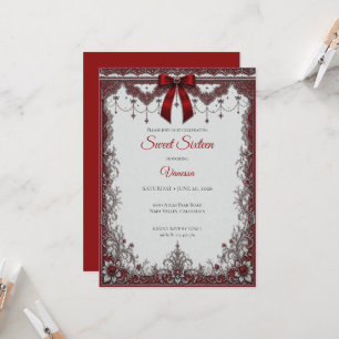 Convite Luxo Vermelho Arco de Prata Doce 16