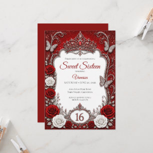 Convite Luxo Vermelho Prata Princesa Doce 16