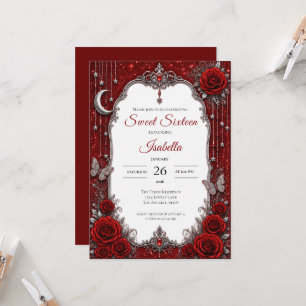 Convite Luxo Vermelho Prata Princesa Doce 16