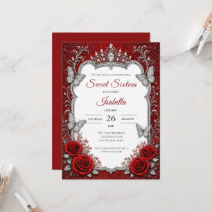 Convite Luxo Vermelho Prata Princesa Doce 16