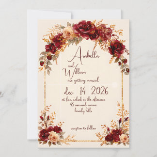 Convite Luxuosas Rosas Vermelhas Burgundy Profundas Arco D