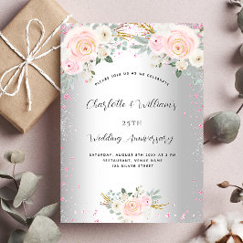 Convite Luxuoso aniversário de casamento de 25 anos floral