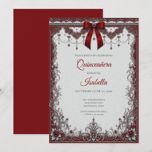 Convite Luxuoso Arco de Prata Vermelho Quinceañera