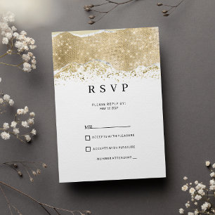 Convite Luxuoso branco prata e dourado brilho RSVP 