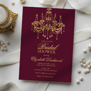 Convite Luxuoso Candelabro de Vinho Tinto Dourado para Chá