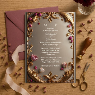 Convite Luxuoso Casamento Barroco em Ouro com Tulipa Amare