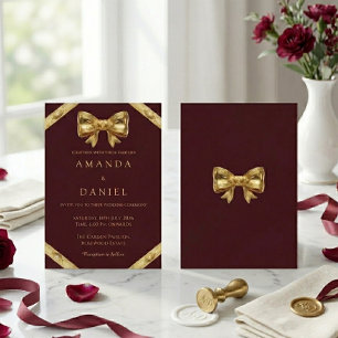 Convite Luxuoso Casamento Burgundy Intenso e Arco Dourado