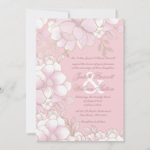Convite Luxuoso casamento floral elegante dourado rosa pas