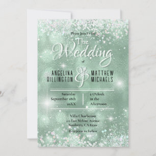 Convite Luxuoso Casamento Glamouroso com Brilho Aquático