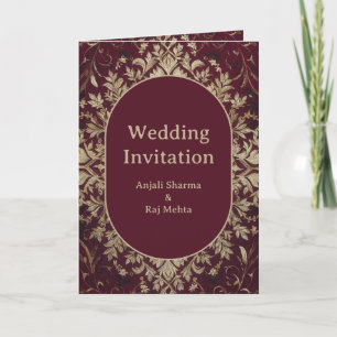 Convite Luxuoso Casamento Hindu Indiano Marrom e Prata