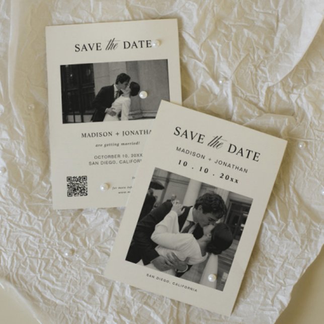 Convite Luxuoso Casamento Preto e Branco Foto Save The Dat (Criador carregado)