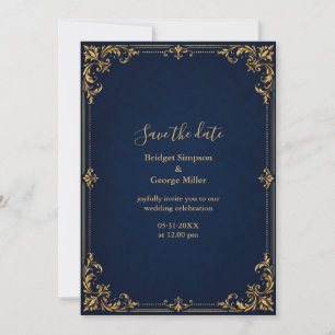 Convite Luxuoso Casamento Realeza Azul Naval Dourado Barro