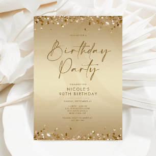 Convite Luxuoso Champagne Dourado Aniversário de 90 anos