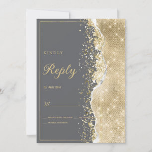 Convite Luxuoso cinza dourado brilho sofisticado RSVP