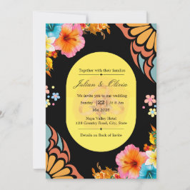 Convite Luxuoso Conjunto de Casamento Floral Preto e Doura