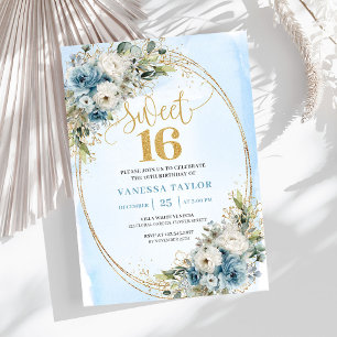 Convite Luxuoso Dusty Blue Greenery Sweet Sixteen