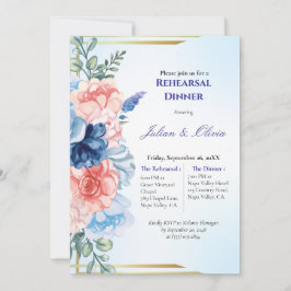 Convite Luxuoso Jantar de Ensaio Dusty Blue e Blush Pink