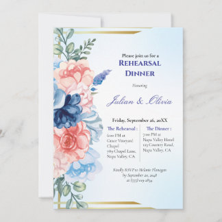 Convite Luxuoso Jantar de Ensaio Dusty Blue e Blush Pink