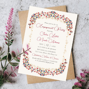 Convite Luxuoso Jardim Floral Paisley Festa de Engajamento