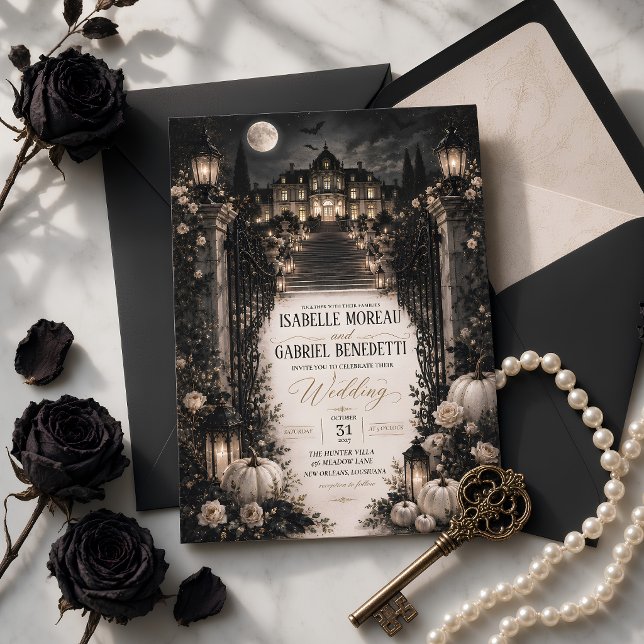 Convite Luxuoso Mansão Gótica da Lua Celestial Halloween (Criador carregado)
