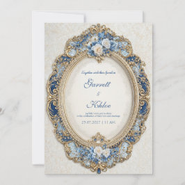 Convite Luxuoso Quadro Oval Rococó Azul Naval Dourado Casa