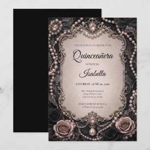 Convite Luxuoso Quinceañera com Rhinestones Rosa Brilhante