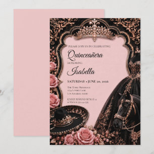 Convite Luxuoso Quinceañera Rosa