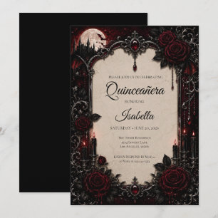 Convite Luxuoso Quinceañera Vermelho e Preto