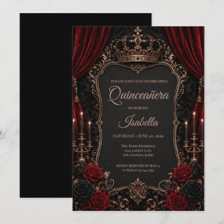 Convite Luxuoso Quinceañera Vermelho e Preto