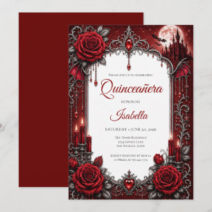 Convite Luxuoso Quinceañera Vermelho Prata