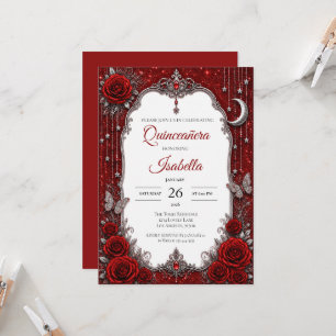 Convite Luxuoso Quinceañera Vermelho Prata