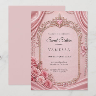 Convite Luxuoso Rhinestones Rosa Brilho Sweet 16