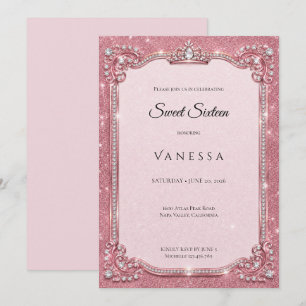 Convite Luxuoso Rhinestones Rosa Brilho Sweet 16