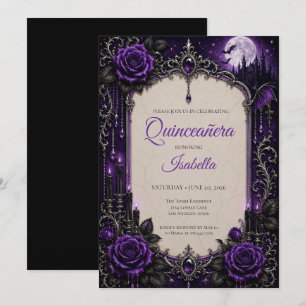 Convite Luxuoso Rhinestones Roxos Princesa Quinceañera