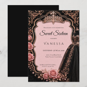 Convite Luxuoso Rosa Brilhantes Cristais Sweet 16