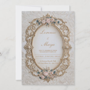 Convite Luxuoso Vitoriano Ouro Pérola Rosa Oval Casamento