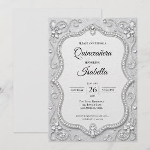 Convite Luxuosos Rhinestones Brilho Prata Quinceañera