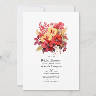 Convite Luxuriante Chuva de Noiva Floral Vermelha