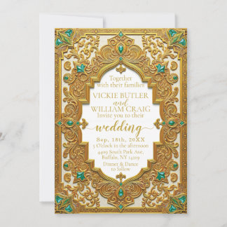 Convite Luxurioso Dourado e Casamento Emerald