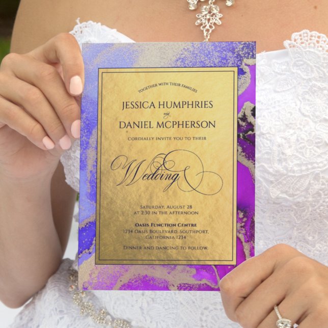 Convite Luxurious Gold Violet Purple Formal Wedding (Criador carregado)