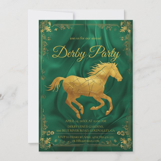 Convite Luxurious Golden Horse Derby Party Invitation with (Frente)