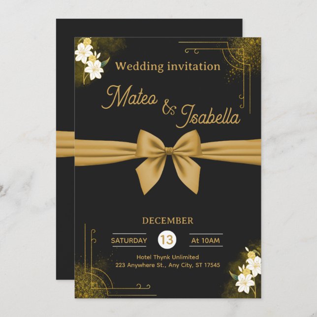 Convite Luxurious wedding invitation in gold (Frente/Verso)