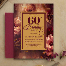 Convite Luxury 60 Birthday Burgundy Blush Gold Watercolor