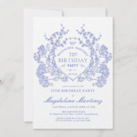 LUXURY 70 Birthday Vintage Blue Floral Crest