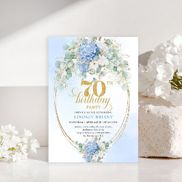Convite Luxury 70th Birthday Blue Floral Watercolor Invite