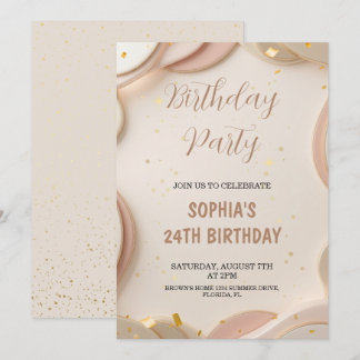 Convite Luxury Abstract Beige & Rose Gold Birthday Party 