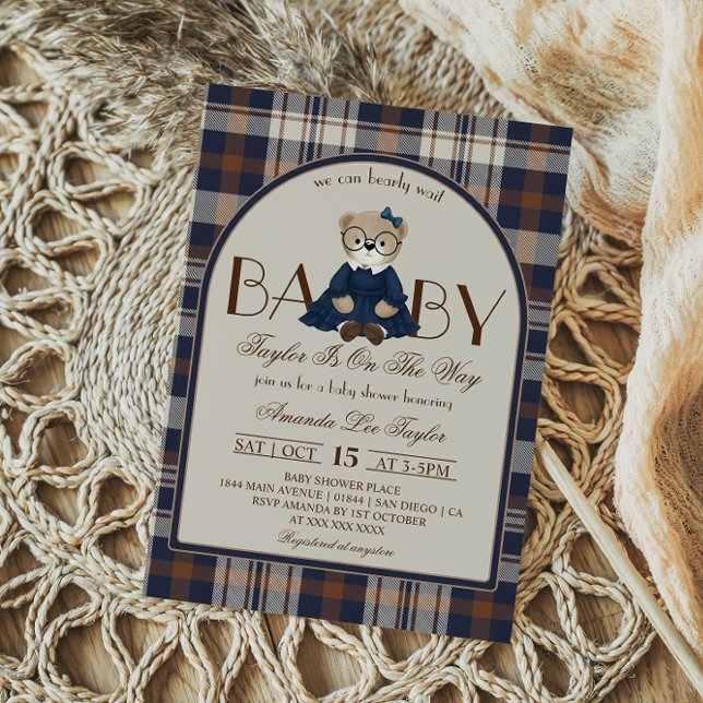 Convite Luxury Bear Preppy Girl Baby Shower (Criador carregado)