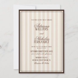 Convite Luxury Beige Espresso Stripes Wedding